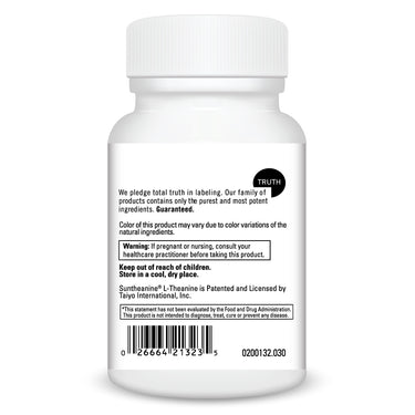 Product Facts on left side of the DaVinci L-Theanine bottle