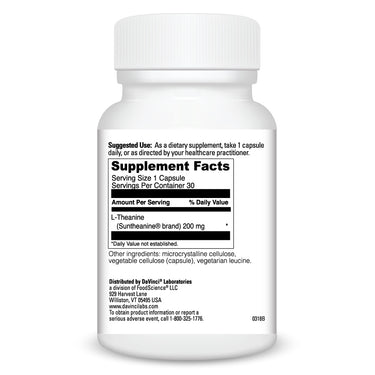 Product Facts on right side of the DaVinci L-Theanine bottle