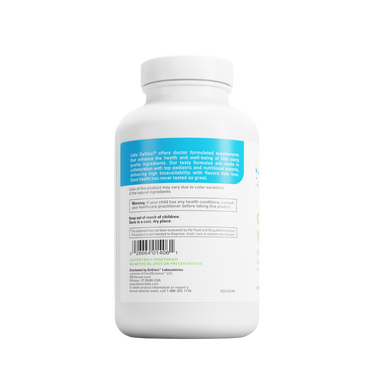 Product Facts on left side of the Little DaVinci chewable vitamin c bottle