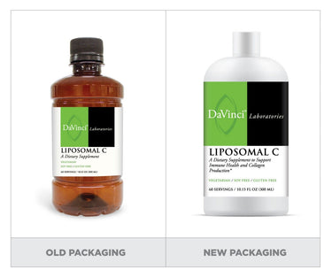 Comparison of old and new packaging for Liposomal C